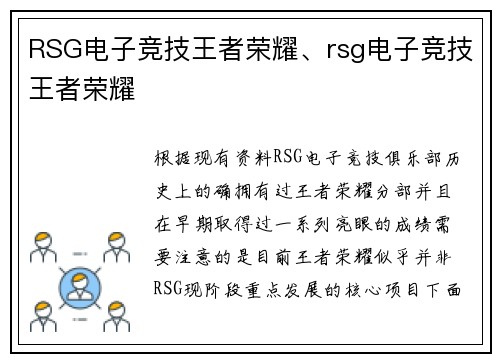 RSG电子竞技王者荣耀、rsg电子竞技王者荣耀