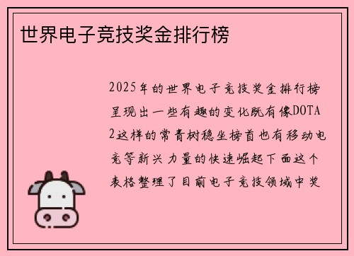 世界电子竞技奖金排行榜